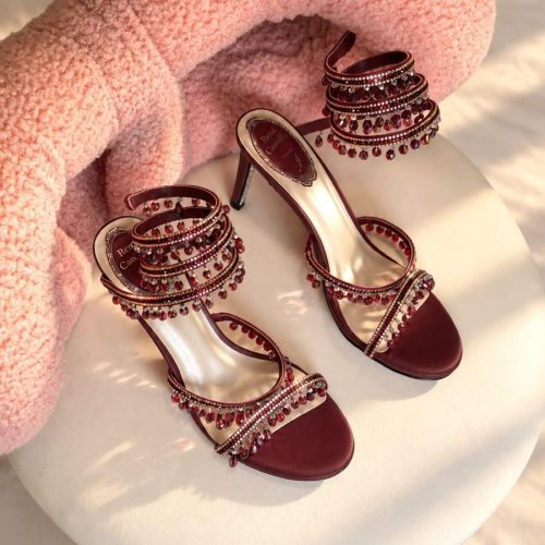 Rene caovilla chandelier crystal-embellished satin heels in wine red