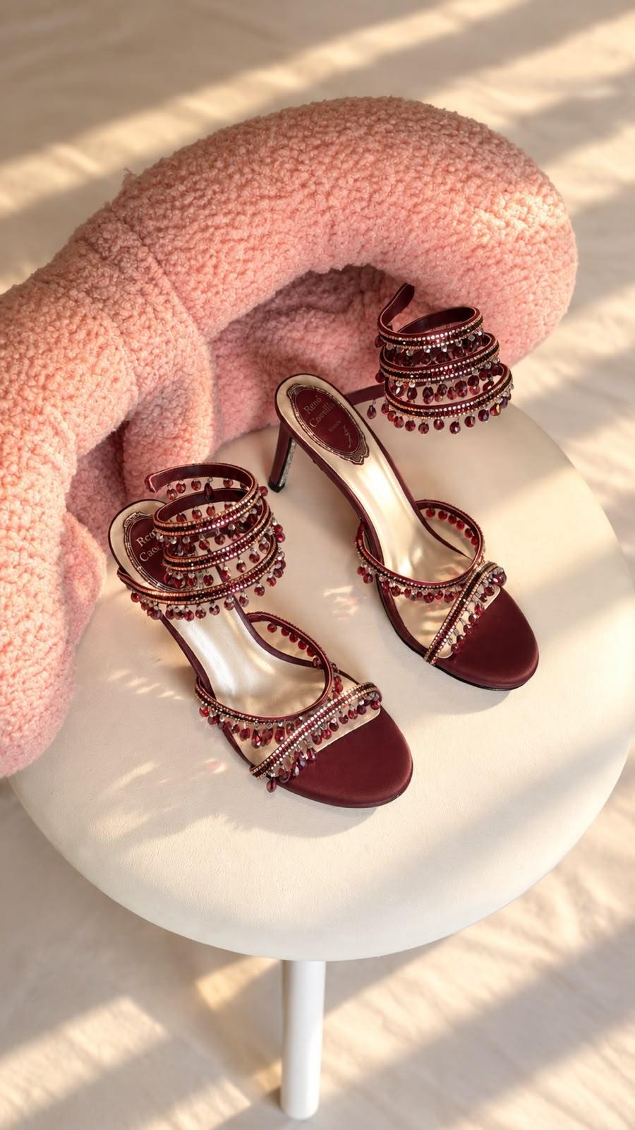 Rene caovilla chandelier crystal-embellished satin heels in wine red Rene caovilla chandelier crystal-embellished satin heels in wine red
