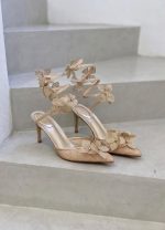Rene caovilla floriane gold crystal-embellished floral heels