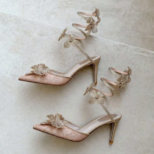 Rene caovilla floriane gold crystal-embellished floral heels