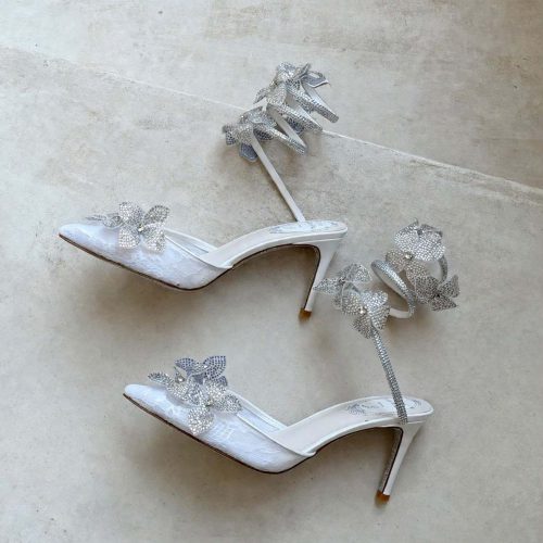 Rene caovilla floriane white crystal-embellished floral heels
