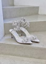 Rene caovilla floriane white crystal-embellished floral heels
