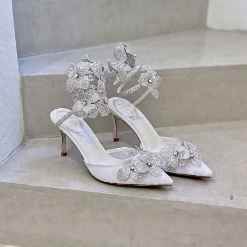 Rene caovilla floriane white crystal-embellished floral heels