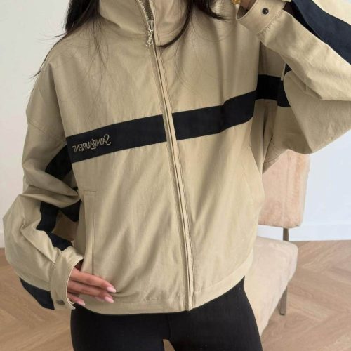 Saint laurent embroidered striped cotton jacket beige