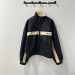 Saint laurent embroidered striped cotton jacket black