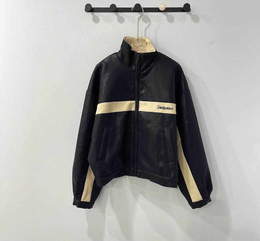 Saint laurent embroidered striped cotton jacket black Saint laurent embroidered striped cotton jacket black