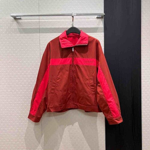 Saint laurent embroidered striped cotton jacket red..
