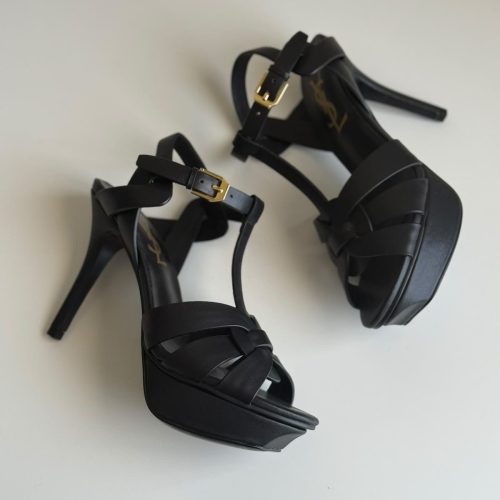 Saint laurent tribute platform heels in black leather