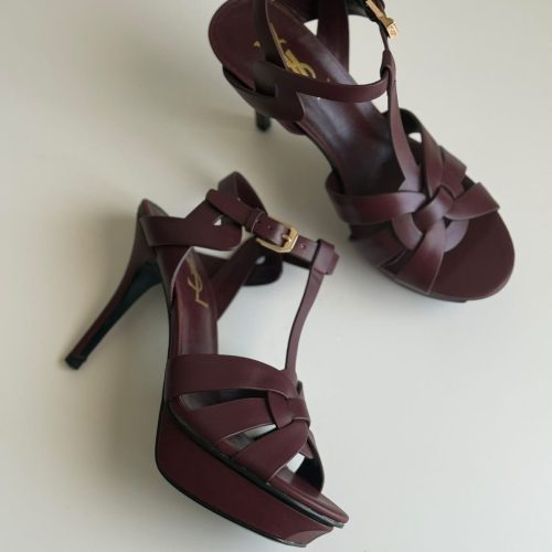 Saint laurent tribute platform heels in burgundy leather