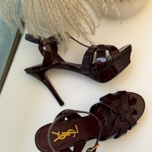 Saint laurent tribute platform heels in burgundy leather