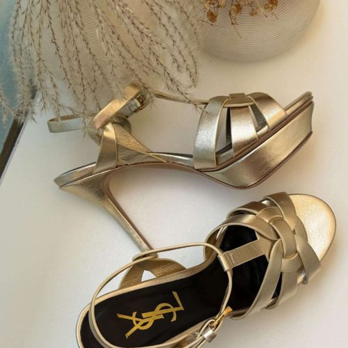Saint laurent tribute platform heels in gold leather