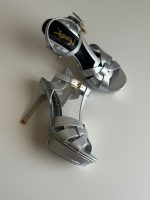 Saint laurent tribute platform heels in silver leather