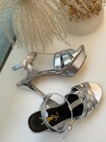 Saint laurent tribute platform heels in silver leather