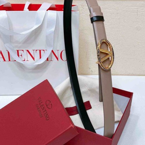 Valentino garavani vlogo signature reversible light brown calfskin belt