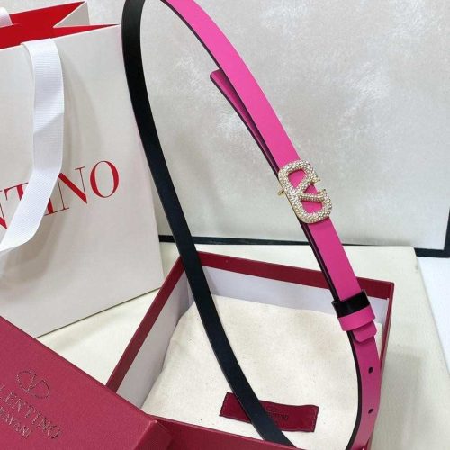 Valentino garavani vlogo signature reversible pink and black leather belt with crystal buckle