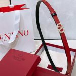 Valentino garavani vlogo signature reversible red and black leather belt with crystal buckle
