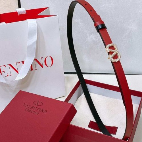 Valentino garavani vlogo signature reversible red and black leather belt with crystal buckle