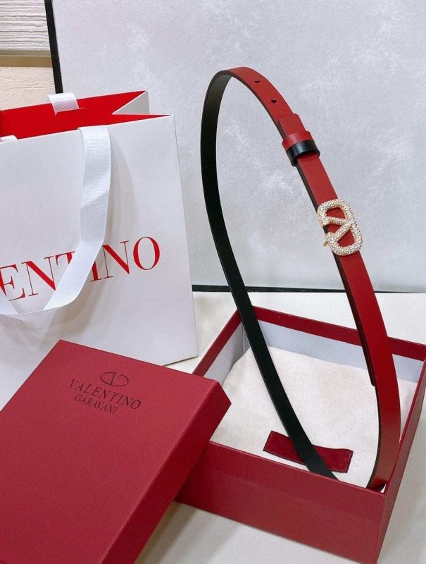 Valentino garavani vlogo signature reversible red and black leather belt with crystal buckle