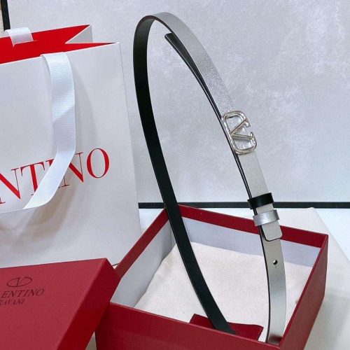 Valentino garavani vlogo signature reversible silver and black leather belt with silver tone buckle