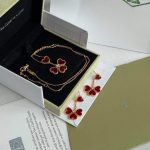 Van Cleef & Arpels Sweet Heart Red Diamond Necklace And Earrings Set