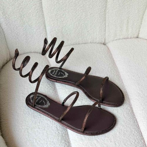 brown satin Ren Caovilla Cleo Flat Sandals