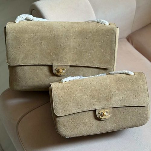 chanel suede leather souplissimo flap bag beige