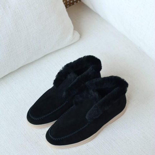 Loro piana open walk fur ankle boots black