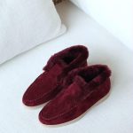 Loro piana open walk fur ankle boots burgundy red