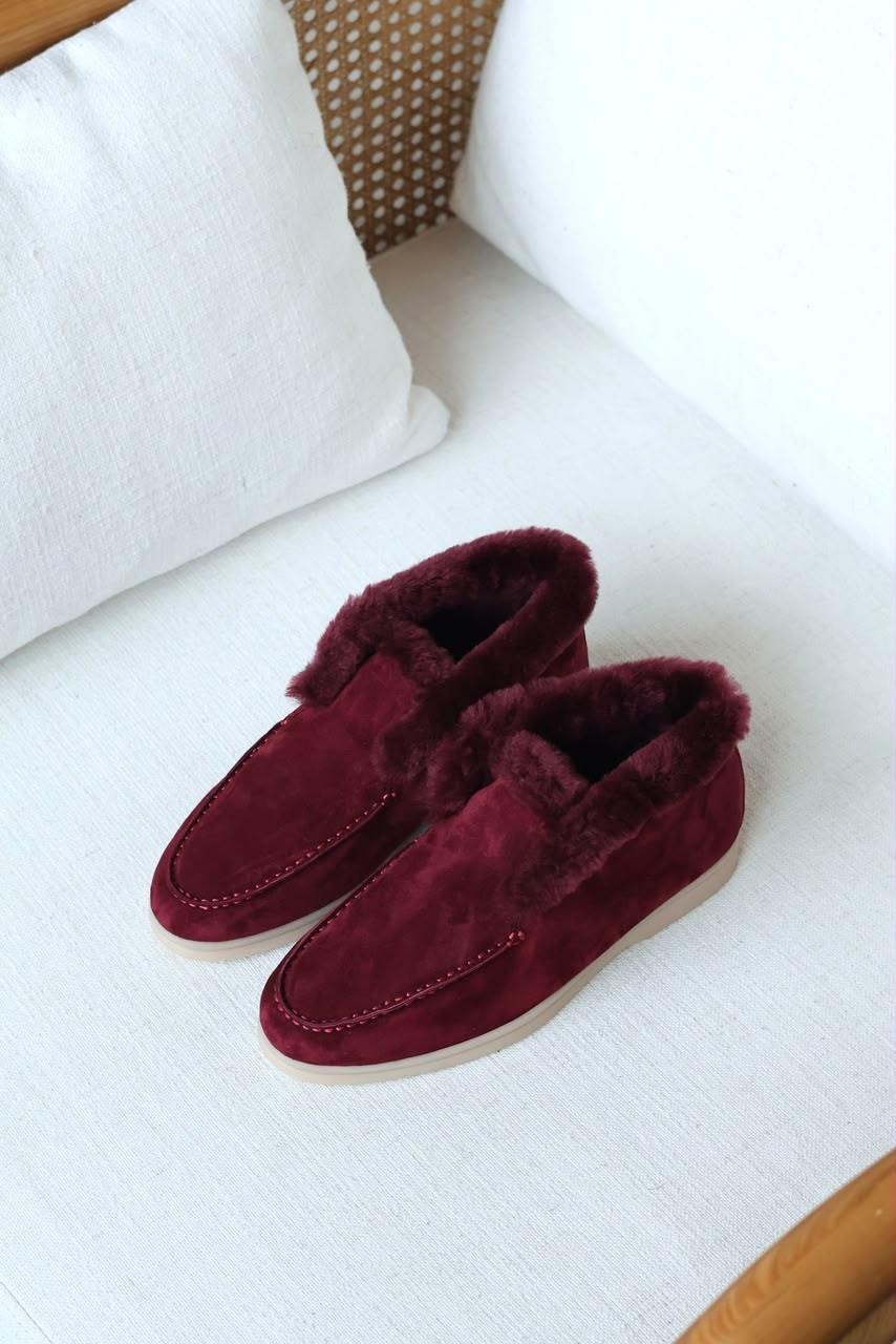 Loro piana open walk fur ankle boots burgundy red Loro piana open walk fur ankle boots burgundy red