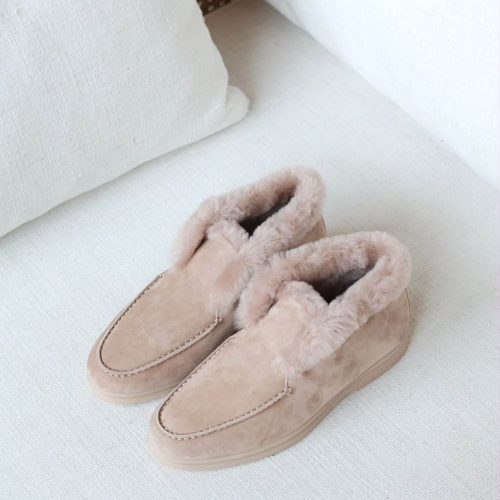 Loro piana open walk fur ankle boots cream beige