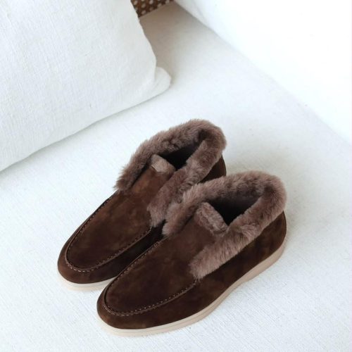 Loro piana open walk fur ankle boots dark brown