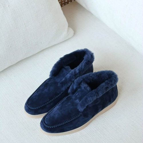 Loro Piana open walk fur ankle boots navy blue