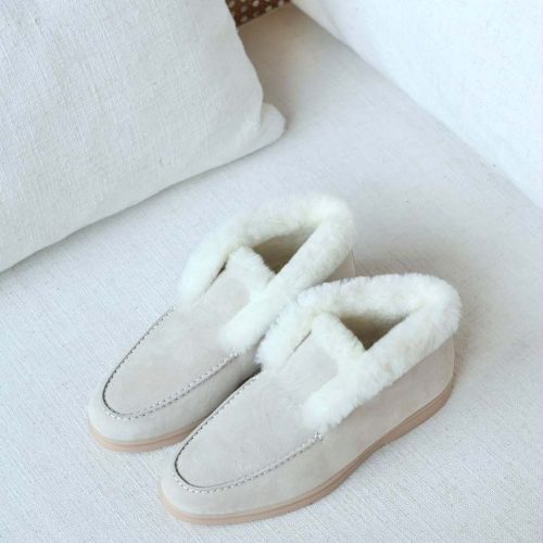 Loro piana open walk fur ankle boots white